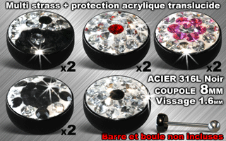 lot de 10 coupoles - diametre 8 mm - ACIER 316 L noir - vissage 1.6 mm