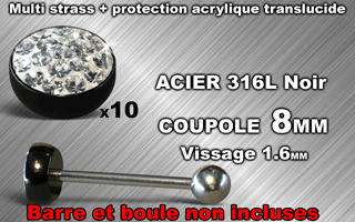 lot de 10 coupoles - diametre 8 mm - acier 316 l noir - vissage 1.6 mm