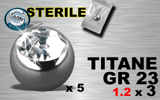 lot de 10 boules grade 23 - 1.2 x 3 -zircon serti cristal emballe individuellement - sterilise. mentions au dos du sachet : matiere du bijou - date de peremption - type de sterilisation
