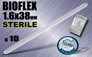 lot de 10 barres 1.6 x 38- bioflex translucide - emballe individuellement - sterilise. mentions au dos du sachet : matiere du bijou - date de peremption - type de sterilisation