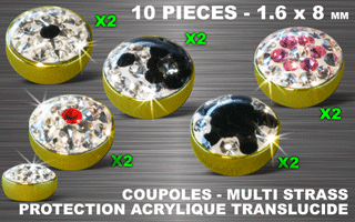 lot de 10 coupoles - diametre 8 mm - acier 316 l dore - vissage 1.6 mm