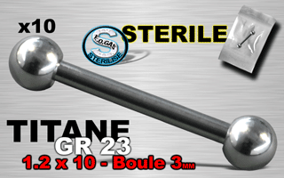 lot de 10 microbell titane grade 23 - 1.2 x 10 - 3 mm boules - sterilise. mentions au dos du sachet : matiere du bijou - date de peremption - type de sterilisation
