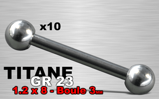 lot de 10 microbell titane grade 23 - 1.2 x 8 - 3 mm boules