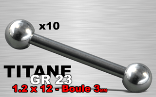 lot de 10 microbell titane grade 23 - 1.2 x 12 - 3 mm boules