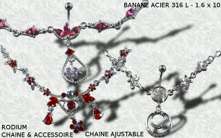 lot de 3 bananes 1.6 x 10 - acier 316l - chaine rodium ajustable - accessoire rodium.