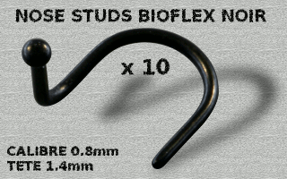 lot de 10 nose studs bioflex noir - 0.8 mm - tete 1.4 mm