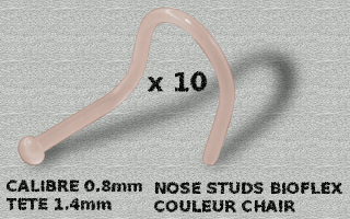 lot de 10 nose studs bioflex couleur chair - 0.8 mm - tete 1.4 mm