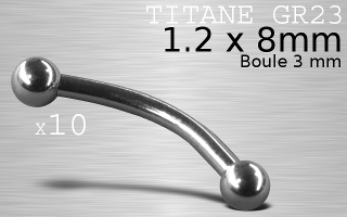 lot de 10 micro bananaes 1.2 x 8 - boule 3 mm - titane grade 23