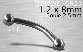 lot de 10 micro bananaes 1.2 x 8 - boule 2.5 mm - titane grade 23