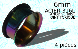 lot de 4 flesh tub avec joint torique - 6mm - acier 316l anodise irise