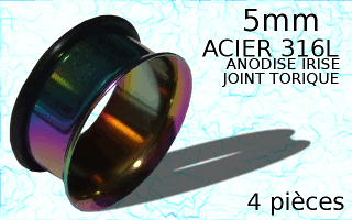 lot de 4 flesh tub avec joint torique - 5 mm - acier 316l anodise irise