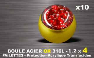 lot de 10 boules acier 316 l or - 1.2 x 4 mm - pailettes avec protection acrylique translucide. rouge