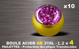 lot de 10 boules acier 316 l or - 1.2 x 4 mm - pailettes avec protection acrylique translucide. rose