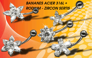 lot de 5 bananes acier 316 l - 1.6 x 10 - plaque argent - zircon serti - model identique photo