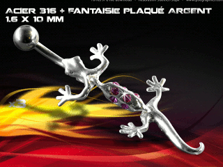 lot de 3 bananes 1.6 x 10 - acier 316 + fantaisie plaque argent 3 microns - top qualite - zircon rose