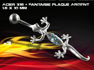 lot de 3 bananes 1.6 x 10 - acier 316 + fantaisie plaque argent 3 microns - top qualite - zircon bleu ciel