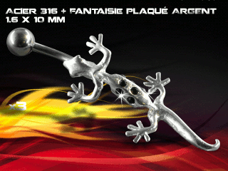 lot de 3 bananes 1.6 x 10 - acier 316 + fantaisie plaque argent 3 microns - top qualite - zircon noir