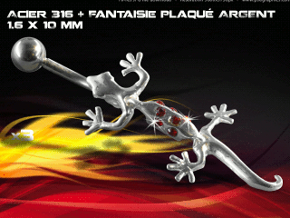 lot de 3 bananes 1.6 x 10 - acier 316 + fantaisie plaque argent 3 microns - top qualite - zircon rouge vif