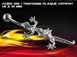 lot de 3 bananes 1.6 x 10 - acier 316 + fantaisie plaque argent 3 microns - top qualite - zircon cristal