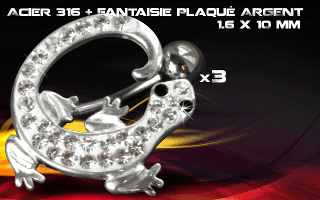 lot de 3 bananes inversees 1.6 x 10 - acier 316 + fantaisie plaque argent 3 microns - top qualite - zircon cristal - bananes inversee articulee