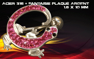 lot de 3 bananes inversees 1.6 x 10 - acier 316 + fantaisie plaque argent 3 microns - top qualite - zircon rose- bananes inversee articulee