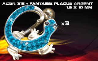 lot de 3 bananes inversees 1.6 x 10 - acier 316 + fantaisie plaque argent 3 microns - top qualite - zircon bleu ciel - bananes inversee articulee
