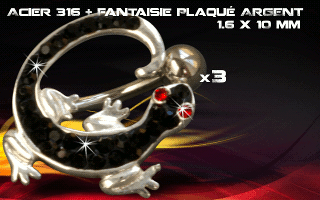 lot de 3 bananes 1.6 x 10 - acier 316 + fantaisie plaque argent 3 microns - top qualite - zircon noir - bananes inversee articulee