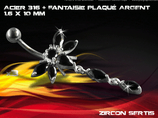 lot de 3 bananes 1.6 x 10 - acier 316 + fantaisie plaque argent 3 microns - top qualite - zircon sertis noir