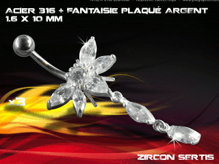 lot de 3 bananes 1.6 x 10 - acier 316 + fantaisie plaque argent 3 microns - top qualite - zircon sertis cristal
