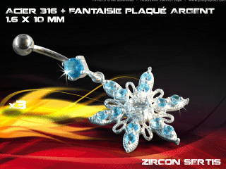 lot de 3 bananes 1.6 x 10 - acier 316 + fantaisie plaque argent 3 microns - top qualite - zircon sertis bleu ciel
