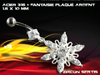 lot de 3 bananes 1.6 x 10 - acier 316 + fantaisie plaque argent 3 microns - top qualite - zircon sertis cristal