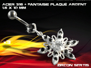 lot de 3 bananes 1.6 x 10 - acier 316 + fantaisie plaque argent 3 microns - top qualite - zircon sertis noir