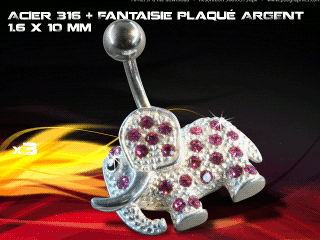 lot de 3 bananes 1.6 x 10 - acier 316 + fantaisie plaque argent 3 microns - top qualite - zircon rose
