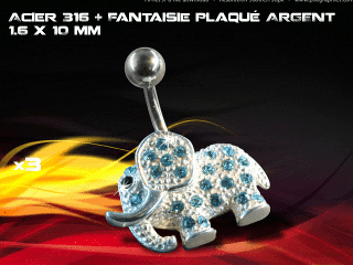 lot de 3 bananes 1.6 x 10 - acier 316 + fantaisie plaque argent 3 microns - top qualite - zircon bleu ciel