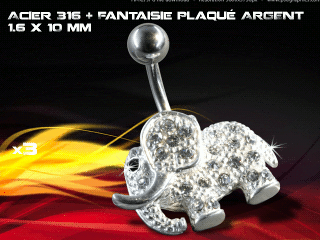lot de 3 bananes 1.6 x 10 - acier 316 + fantaisie plaque argent 3 microns - top qualite - zircon cristal