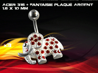 lot de 3 bananes 1.6 x 10 - acier 316 + fantaisie plaque argent 3 microns - top qualite - zircon rouge vif