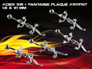 lot de 5 bananes 1.6 x 10 - acier 316 + fantaisie plaque argent 3 microns - top qualite -
