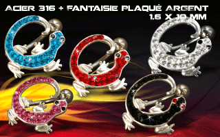 lot de 5 bananes 1.6 x 10 - acier 316 + fantaisie plaque argent 3 microns - top qualite - inversee articulees