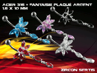 lot de 5 bananes 1.6 x 10 - acier 316 + fantaisie plaque argent 3 microns - top qualite - zircon sertis