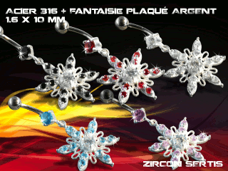 lot de 5 bananes 1.6 x 10 - acier 316 + fantaisie plaque argent 3 microns - top qualite - zircon sertis