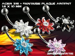 lot de 5 bananes 1.6 x 10 - acier 316 + fantaisie plaque argent 3 microns - top qualite - zircon sertis