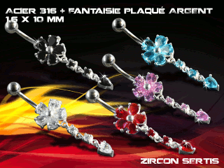 lot de 5 bananes 1.6 x 10 - acier 316 + fantaisie plaque argent 3 microns - top qualite - zircon sertis