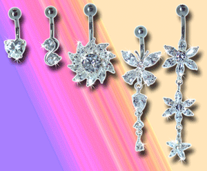 lot de 5 bananes acier 316 l + fantaisie plaquee argent - avec cristal serti - barre et boule superieure acier 1.6x10mm - modele conforme a la photo