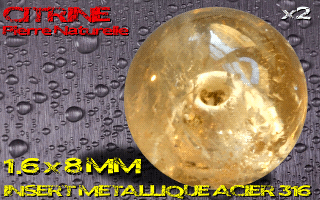 lot de 2 boules pierre naturelle 1.6 x 8 - citrine - avec insert acier 316 - fabrication francaise