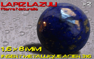 lot de 2 boules pierre naturelle 1.6 x 8 - lapis lazuli - avec insert acier 316 - fabrication francaise