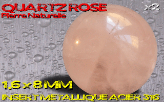 lot de 2 boules pierre naturelle 1.6 x 8 - quartz rose - avec insert acier 316 - fabrication francaise