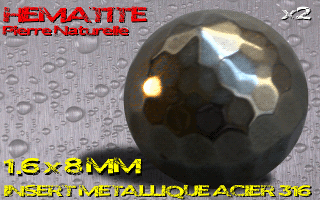 lot de 2 boules pierre naturelle 1.6 x 8 - hematite - avec insert acier 316 - fabrication francaise