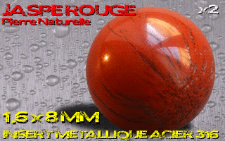 lot de 2 boules pierre naturelle 1.6 x 8 - jaspe rouge - avec insert acier 316 - fabrication francaise