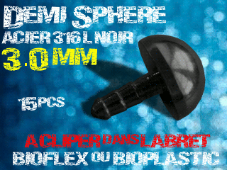 lot de 15 demi sphere - diametre 3 mm - acier 316 l noir - a cliper pour labret bioflex et bioplatic
