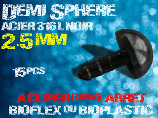 lot de 15 demi sphere - diametre 2.5 mm - acier 316 l noir - a cliper pour labret bioflex et bioplatic